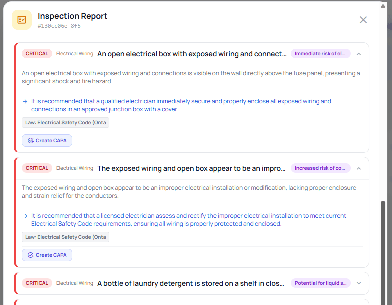 A home inspection report generated from room-by-room photos